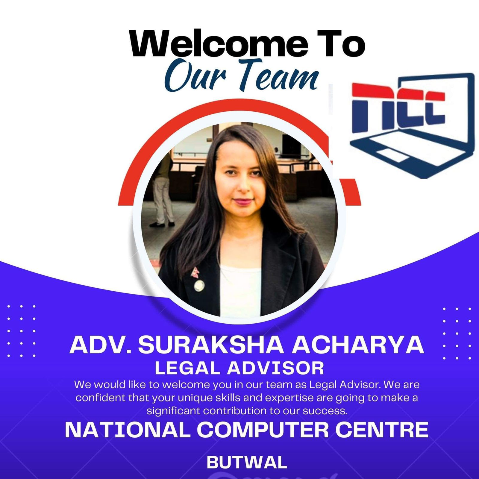 Another professional look of Advocate Suraksha Acharya.